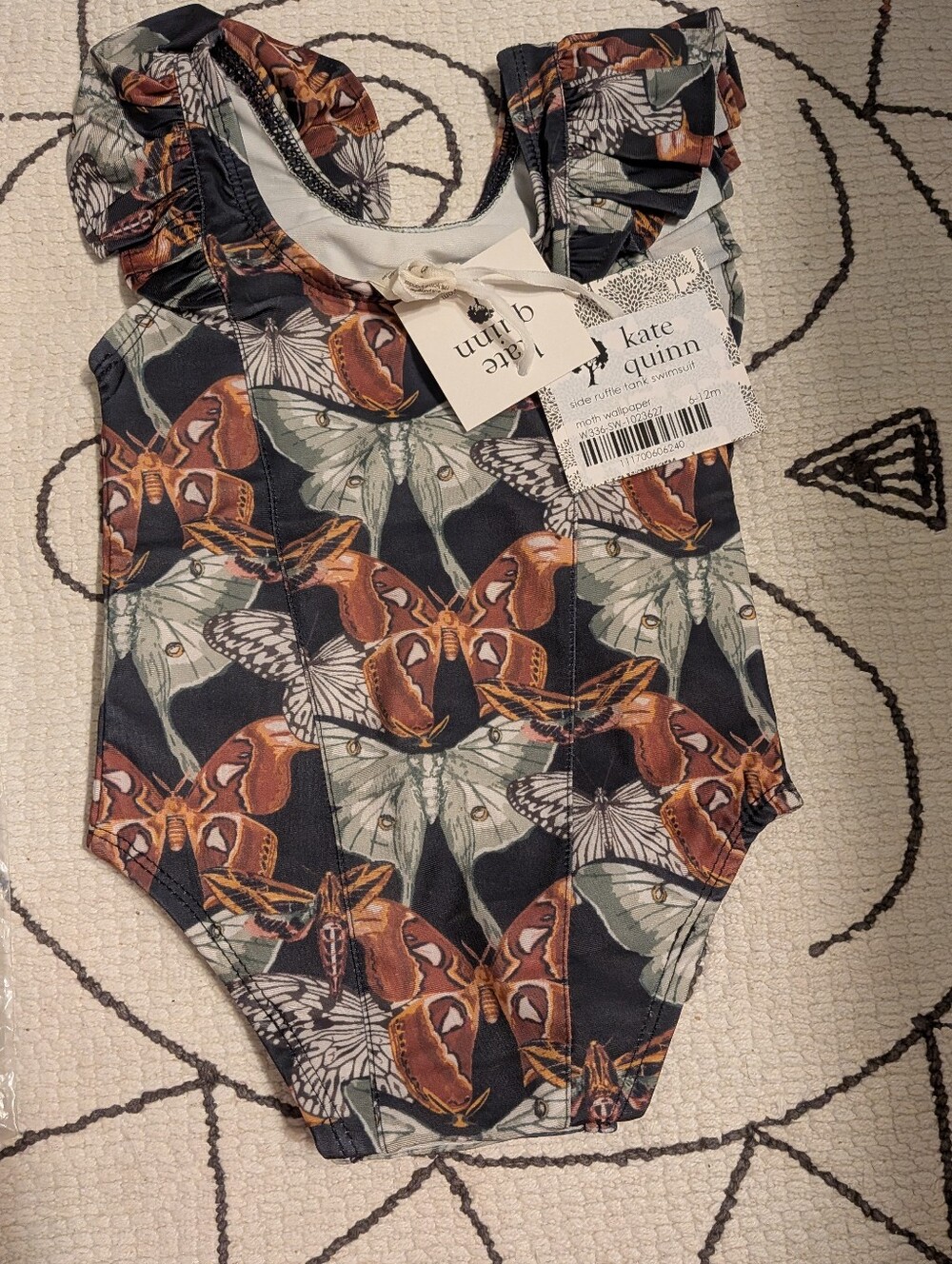 kate quinn Kids Butterfly Print One-Piece Swimsuit in Black and Brown